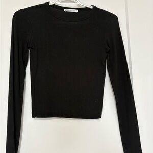 Zara Cropped Black Long Sleeve Top
